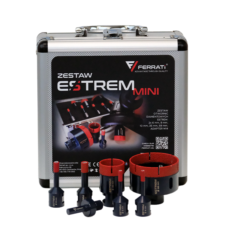 Tile drill set Estrem MINI 6,6,8,10,35,68mm + M14 adapter.