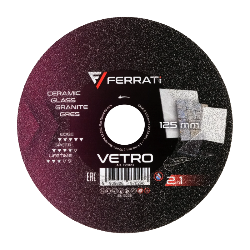 Cutting and grinding shield with diamond embankment 2in1 125mm Vetro