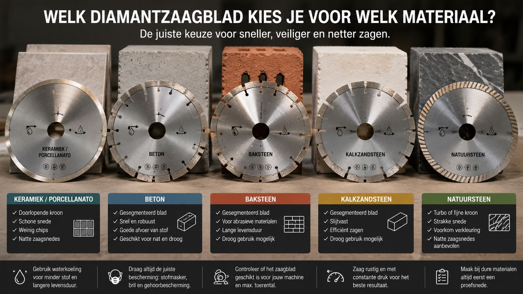 Diamantzaagblad kiezen: welk zaagblad gebruik je voor keramiek, beton, baksteen en natuursteen?