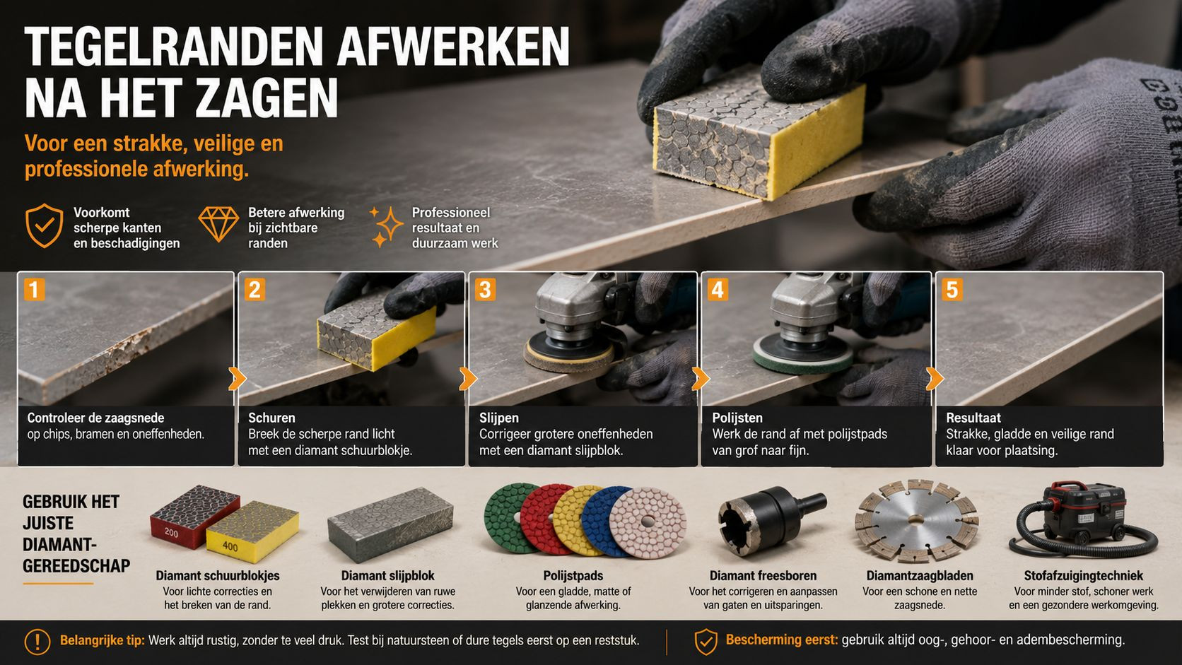 Tegelranden afwerken na het zagen: zo voorkom je scherpe kanten, chips en slordige details